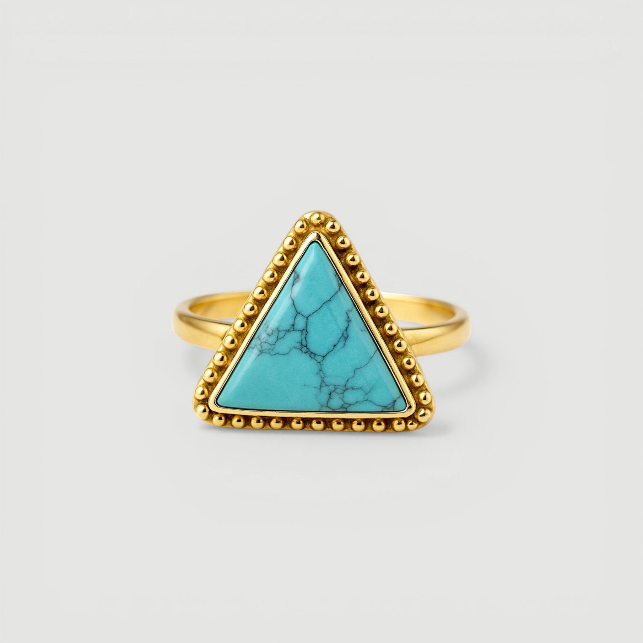 Amara Jewels gold-vermeil sterling silver ring with a triangle-cut turquoise gemstone, bohemian style.