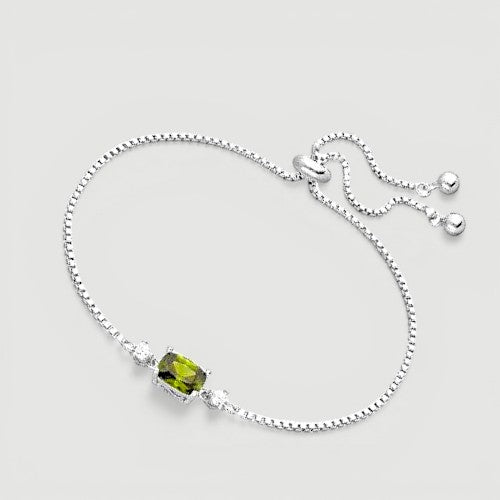 Amara Jewels elegant green gemstone 925 sterling silver bracelet with box chain and adjustable clasp.