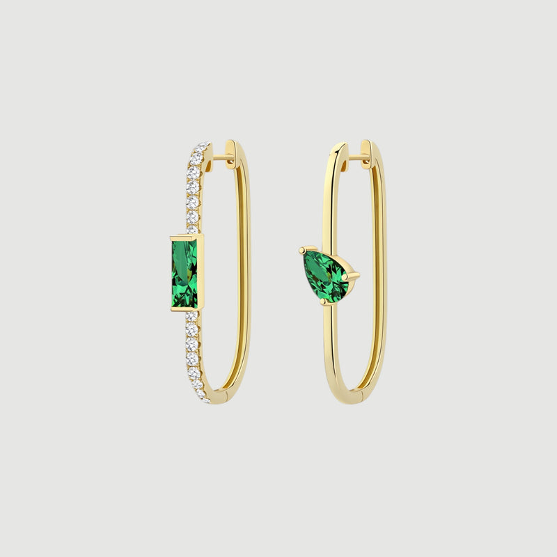 Amara Jewels gold-plated sterling silver hoop earrings with emerald green gemstones and clear CZ stones.