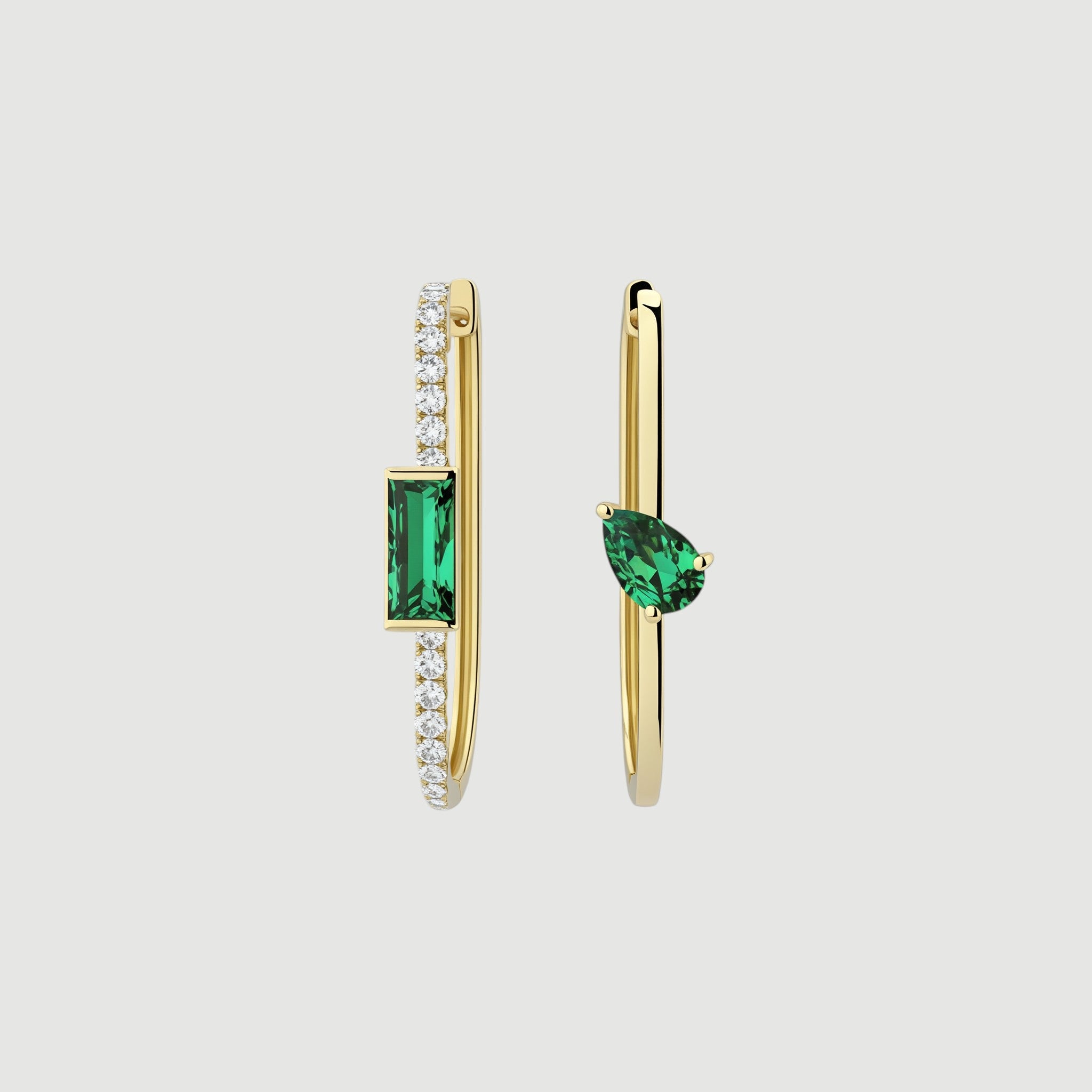 Amara Jewels gold-plated sterling silver hoop earrings with emerald green gemstones and clear CZ stones.
