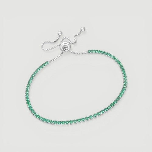 Amara Jewels sterling silver adjustable tennis bracelet with forest green gemstones and a slider clasp.