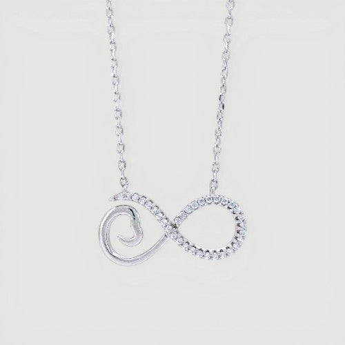 Amara Jewels sterling silver infinity heart necklace with cubic zirconia accents and a delicate chain.