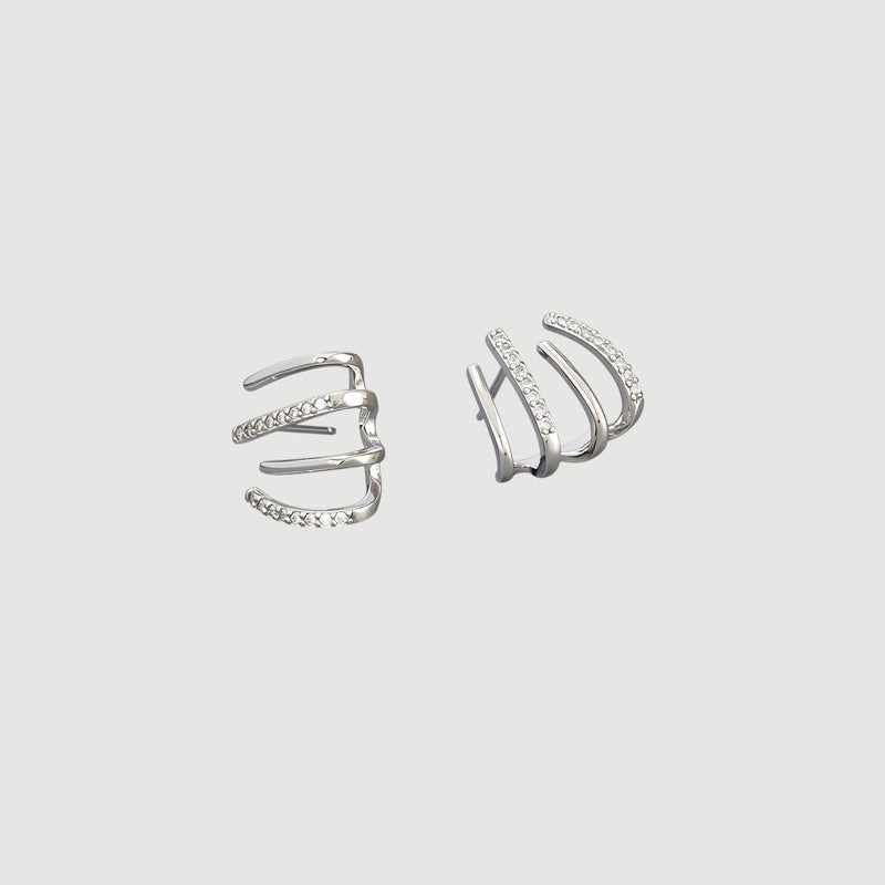 Amara Jewels sterling silver multi-row stud earrings with crystal accents, modern design.