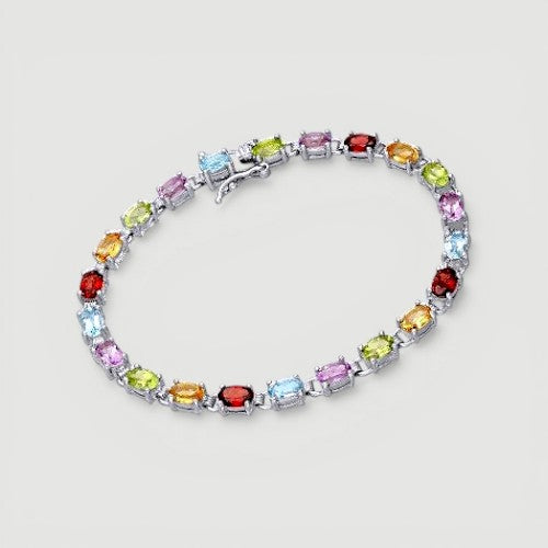 Amara Jewels multicolour oval gemstone tennis bracelet in 925 sterling silver, perfect for adding colour to any outfit.