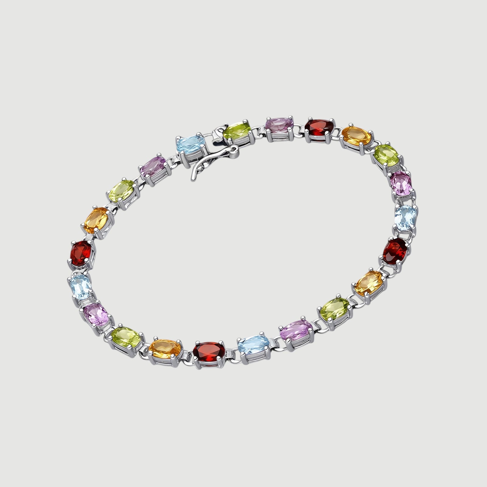 Amara Jewels multicolour oval gemstone tennis bracelet in 925 sterling silver, perfect for adding colour to any outfit.