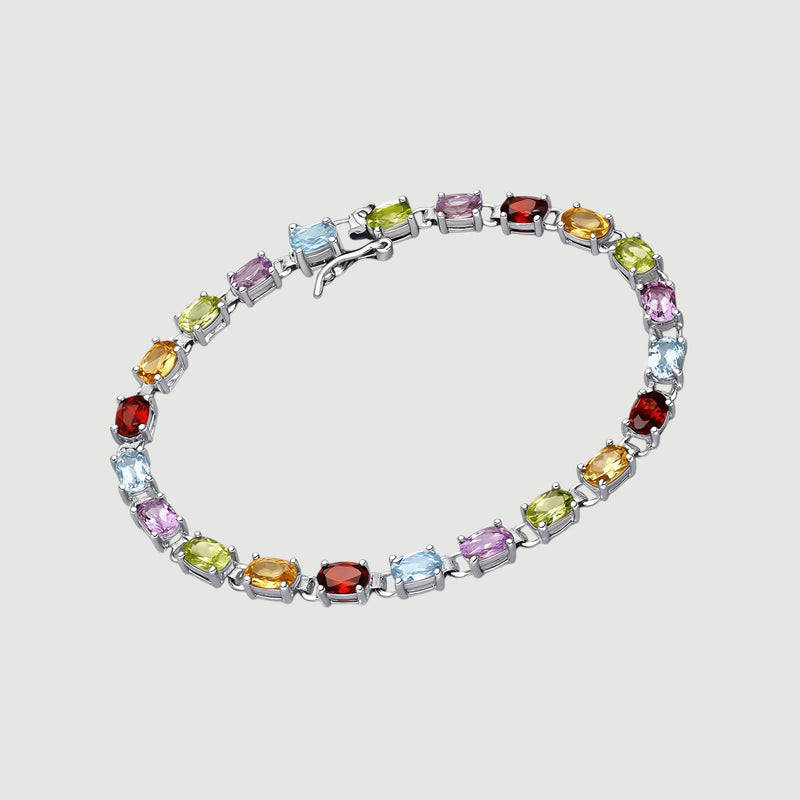 Amara Jewels multicolour oval gemstone tennis bracelet in 925 sterling silver, perfect for adding colour to any outfit.