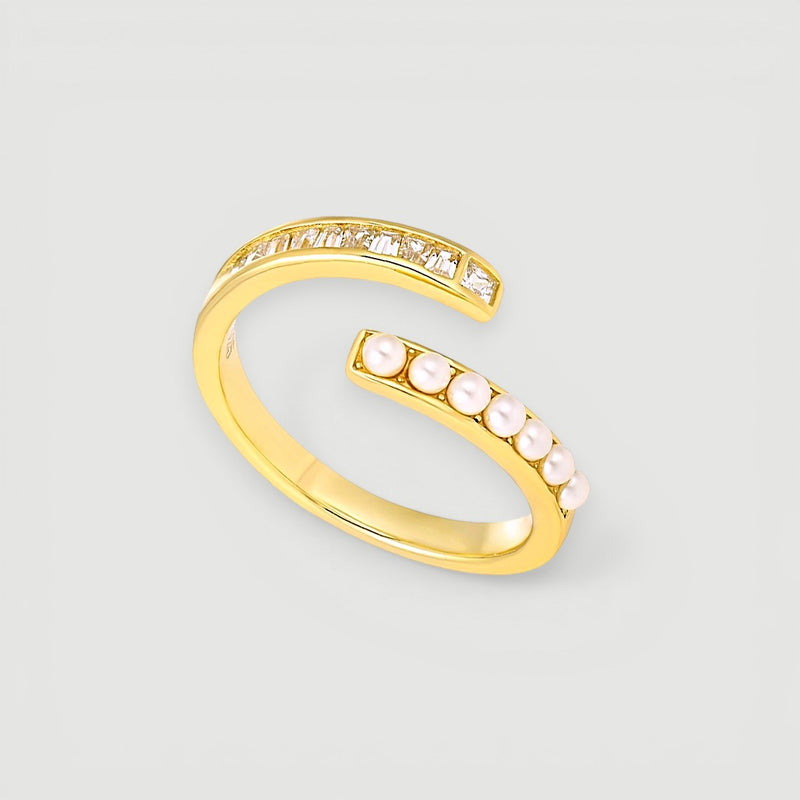 Amara Jewels gold-plated 925 sterling silver open ring with pearls and cubic zirconia accents.
