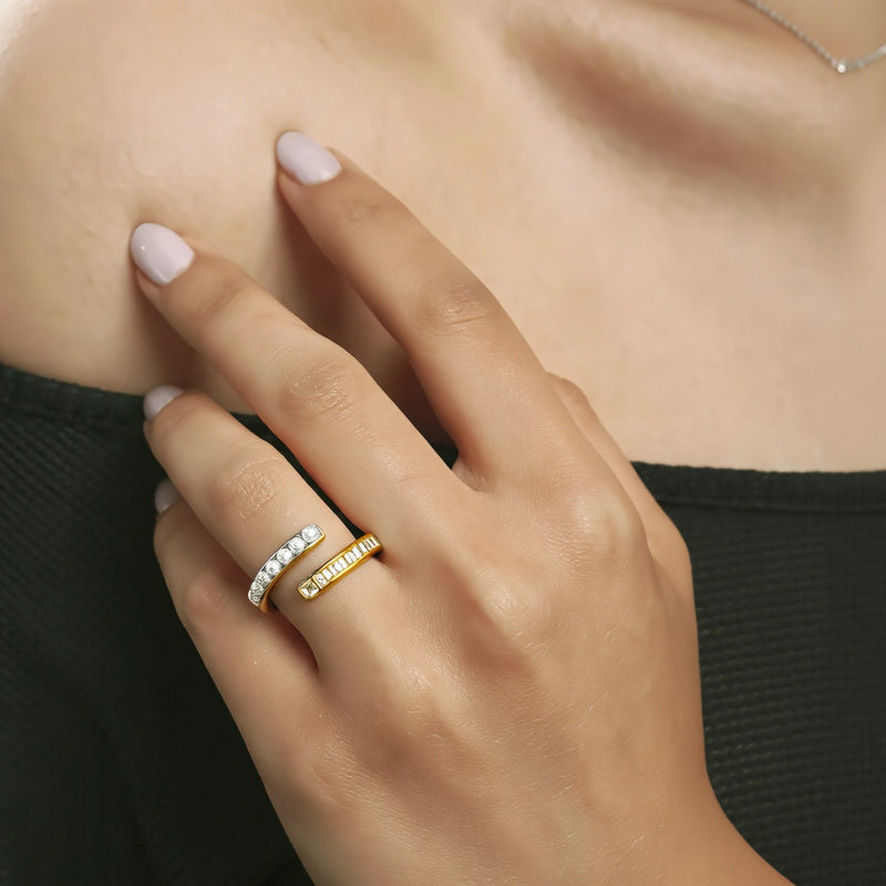 Amara Jewels gold-plated 925 sterling silver open ring with pearls and cubic zirconia accents.