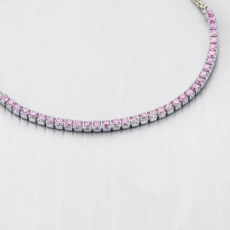Amara Jewels sterling silver adjustable tennis bracelet with pink gemstones and slider clasp.