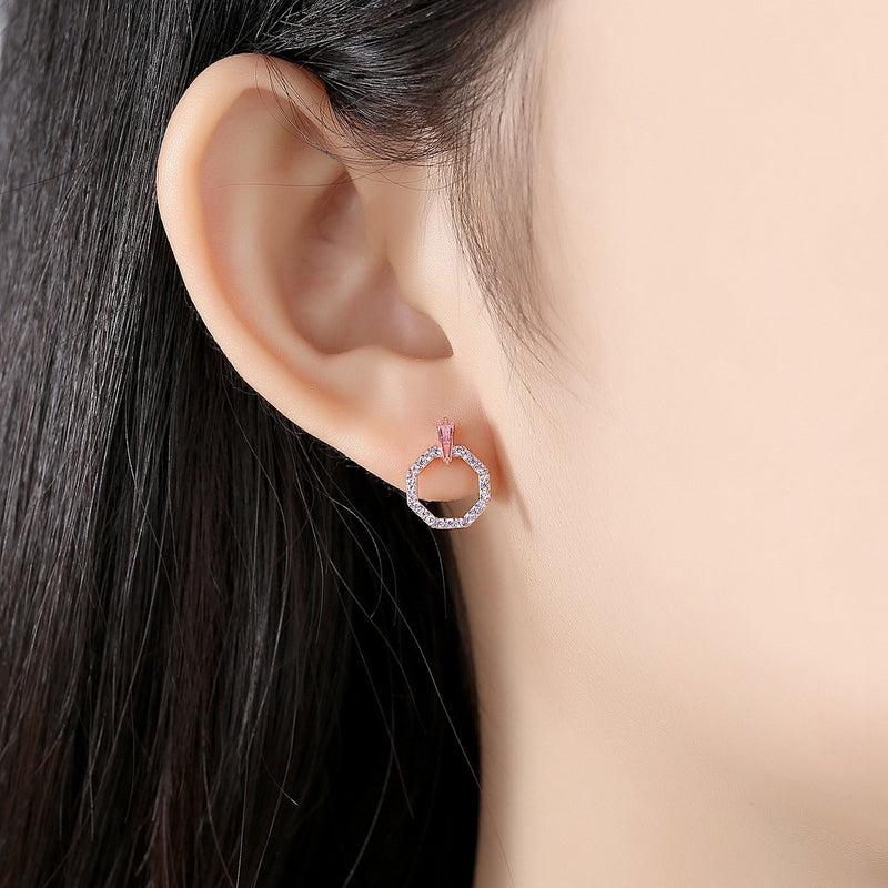 Amara Jewels rose gold-plated sterling silver octagon drop earrings with pink gemstones and cubic zirconia.