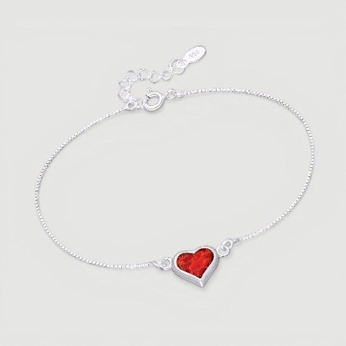 Amara Jewels red heart charm bracelet on a delicate 925 sterling silver adjustable chain.