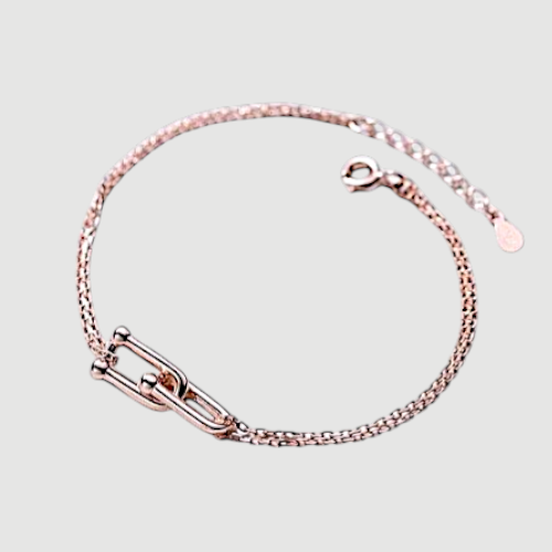 Amara Jewels rose gold plated sterling silver double chain link bracelet with adjustable clasp.