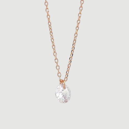 Amara Jewels rose gold plated sterling silver necklace with clear crystal solitaire pendant.