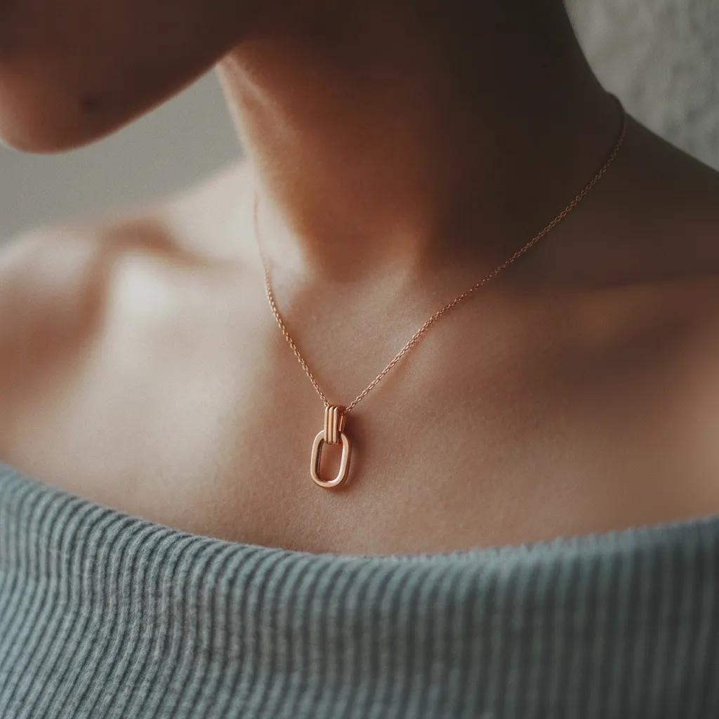 Amara Jewels rose gold plated sterling silver oval pendant necklace with open-link design.