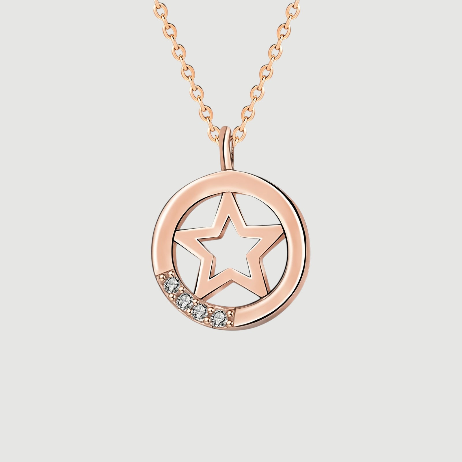 Amara Jewels rose gold plated sterling silver necklace with a star pendant and cubic zirconia accents.