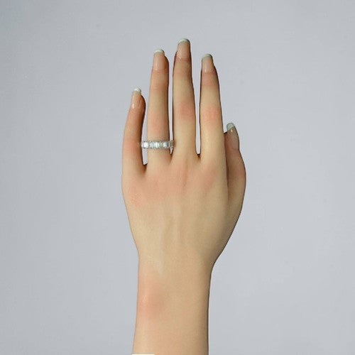 Amara Jewels sterling silver baguette eternity ring with clear stones, sleek band.