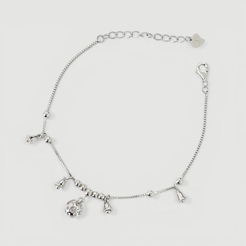 Amara Jewels Sterling Silver bracelet with bell-shaped charms and a hollow oval charm.