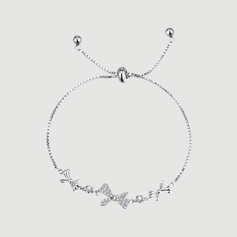 Amara Jewels 925 sterling silver adjustable bracelet with butterfly and floral charms, adorned with sparkling cubic zirconia.