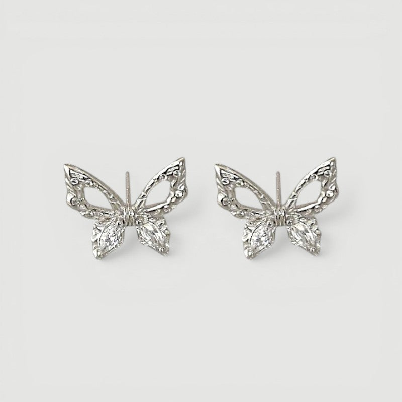 Amara Jewels 925 sterling silver butterfly stud earrings with openwork wings and clear cubic zirconia.