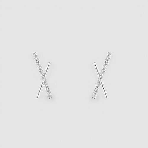Amara Jewels minimalist rhodium-plated 925 sterling silver cross bar earrings with cubic zirconia.