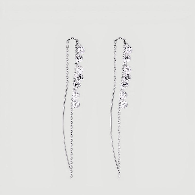 Amara Jewels sterling silver threader drop earrings with cascading crystals for a modern, elegant look.