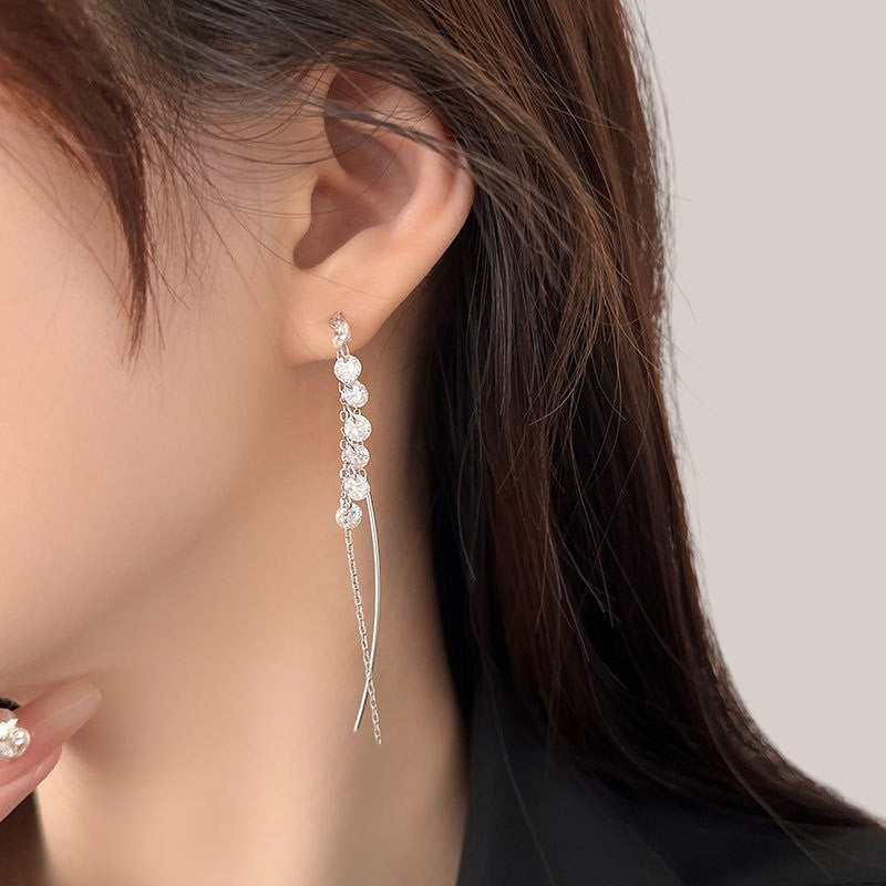 Amara Jewels sterling silver threader drop earrings with cascading crystals for a modern, elegant look.