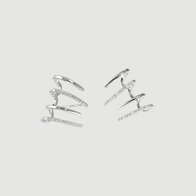 Amara Jewels silver 925 sterling ear cuff stud earrings with cubic zirconia accents and wrap-around design.