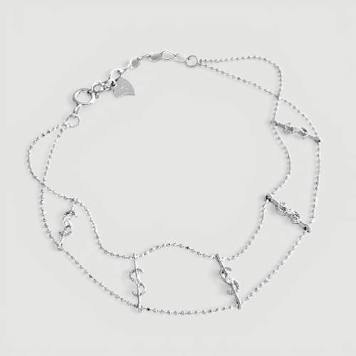 Amara Jewels 925 Sterling Silver double chain bracelet with dollar sign charms and bead detailing.