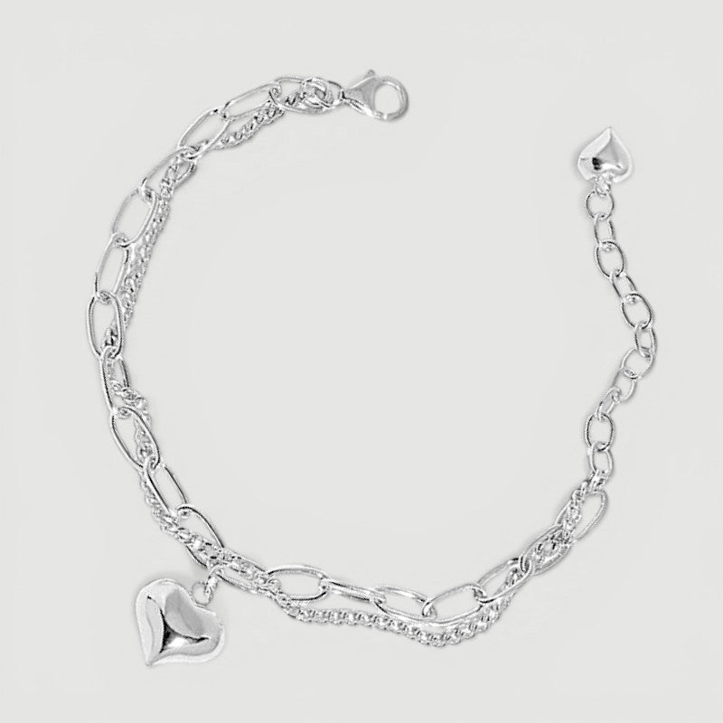 Amara Jewels 925 sterling silver dual-chain bracelet with adjustable length and a polished heart charm.