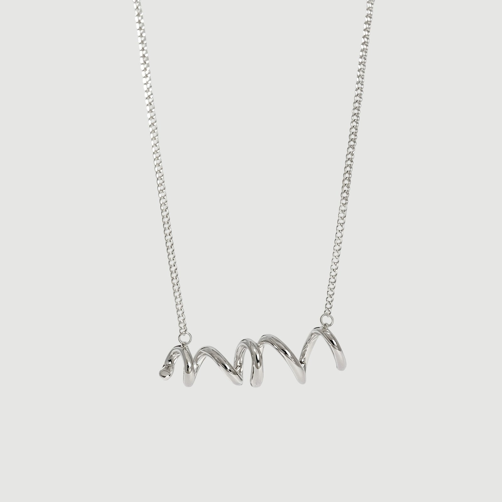 Amara Jewels sterling silver spiral twist necklace with polished finish and contemporary coiled design.