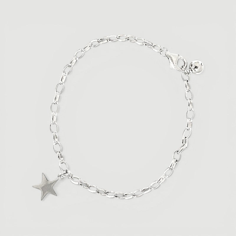 Amara Jewels sterling silver chain bracelet with a dangling star charm and adjustable clasp.