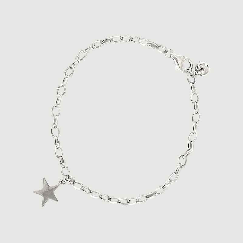 Amara Jewels sterling silver chain bracelet with a dangling star charm and adjustable clasp.
