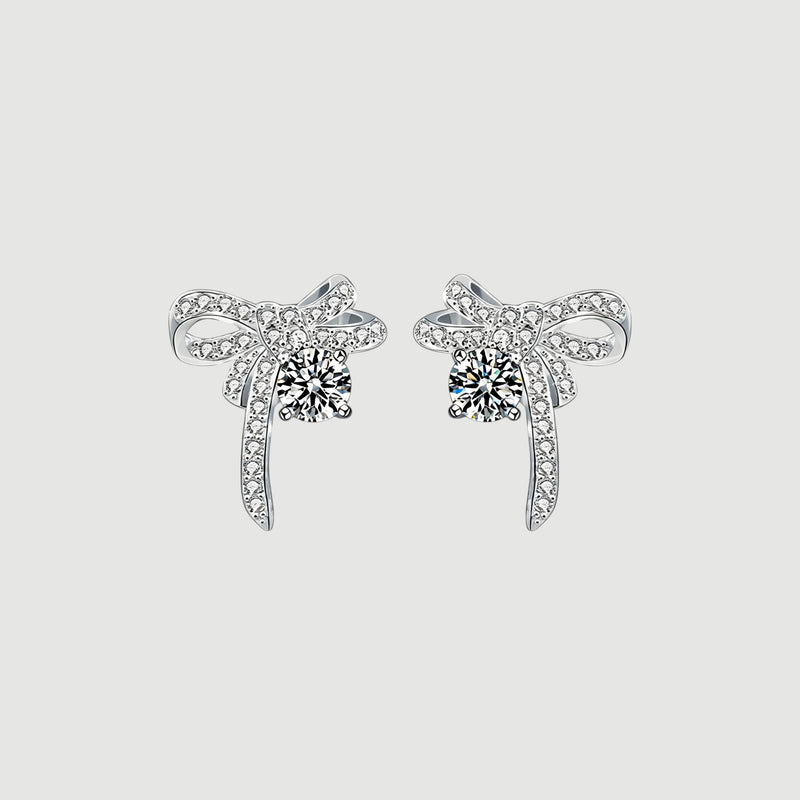 Amara Jewels Sterling Silver Bow Knot Crystal Stud Earrings with shimmering CZ crystals.