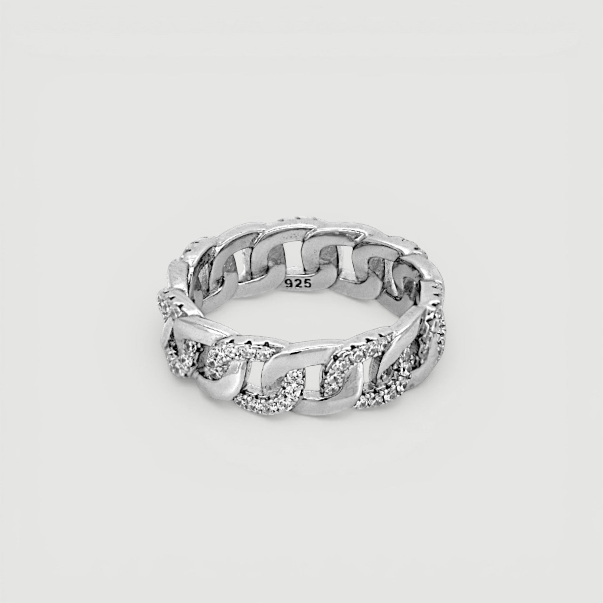 Amara Jewels 925 sterling silver thick chain link eternity ring with cubic zirconia stones.