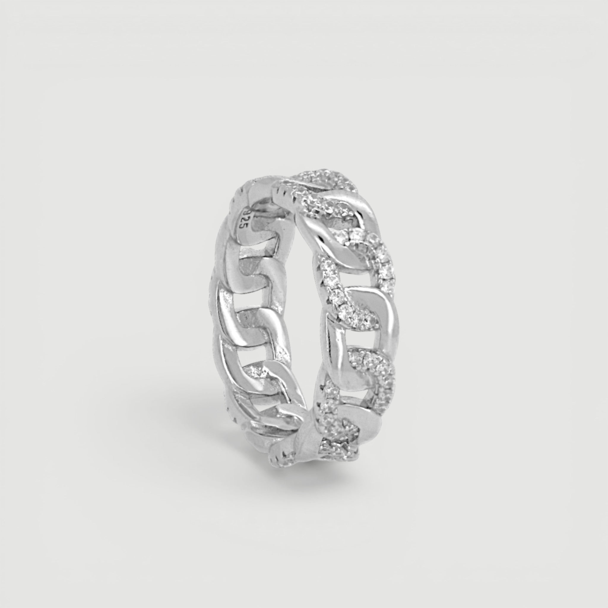 Amara Jewels 925 sterling silver thick chain link eternity ring with cubic zirconia stones.