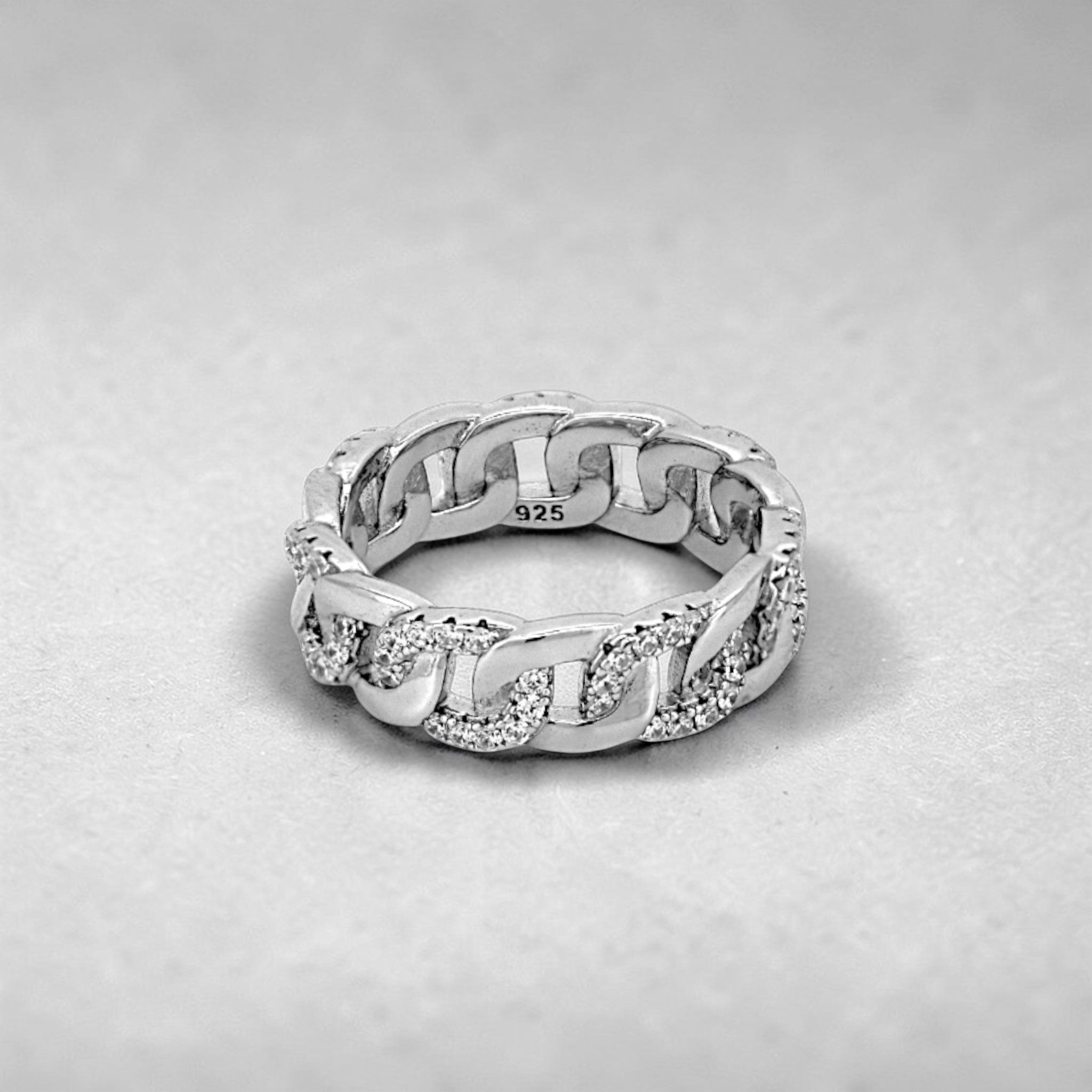 Amara Jewels 925 sterling silver thick chain link eternity ring with cubic zirconia stones.