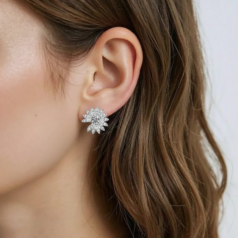 Amara Jewels Kiara Sterling Silver Dazzling Flower Stud Earrings with crystals