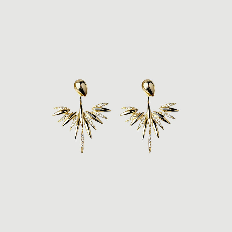 Amara Jewels 18K gold plated sterling silver leaf dangle earrings with sparkling cubic zirconia accents.