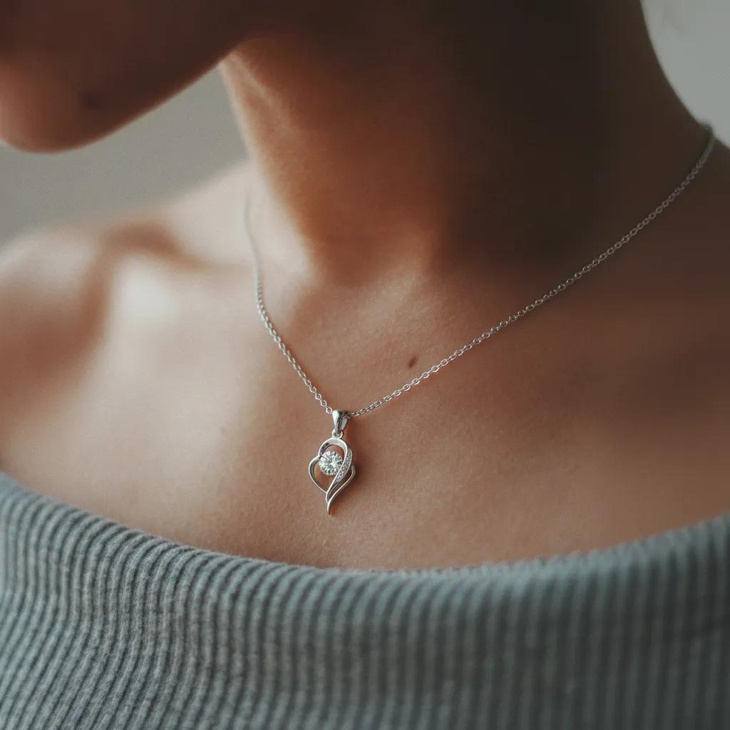 Amara Jewels sterling silver necklace with an irregular heart pendant featuring a cubic zirconia and accent stones.