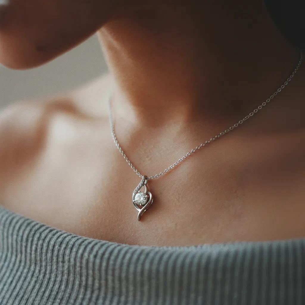 Amara Jewels Sterling Silver Infinity Twirl Pendant Necklace with round-cut crystal and small accent stones.