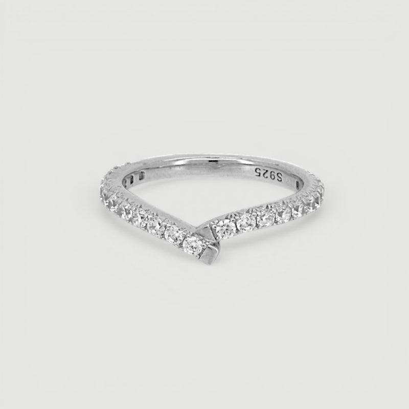 Amara Jewels V-shape ring with pavé-set cubic zirconia stones on a slim sterling silver band.
