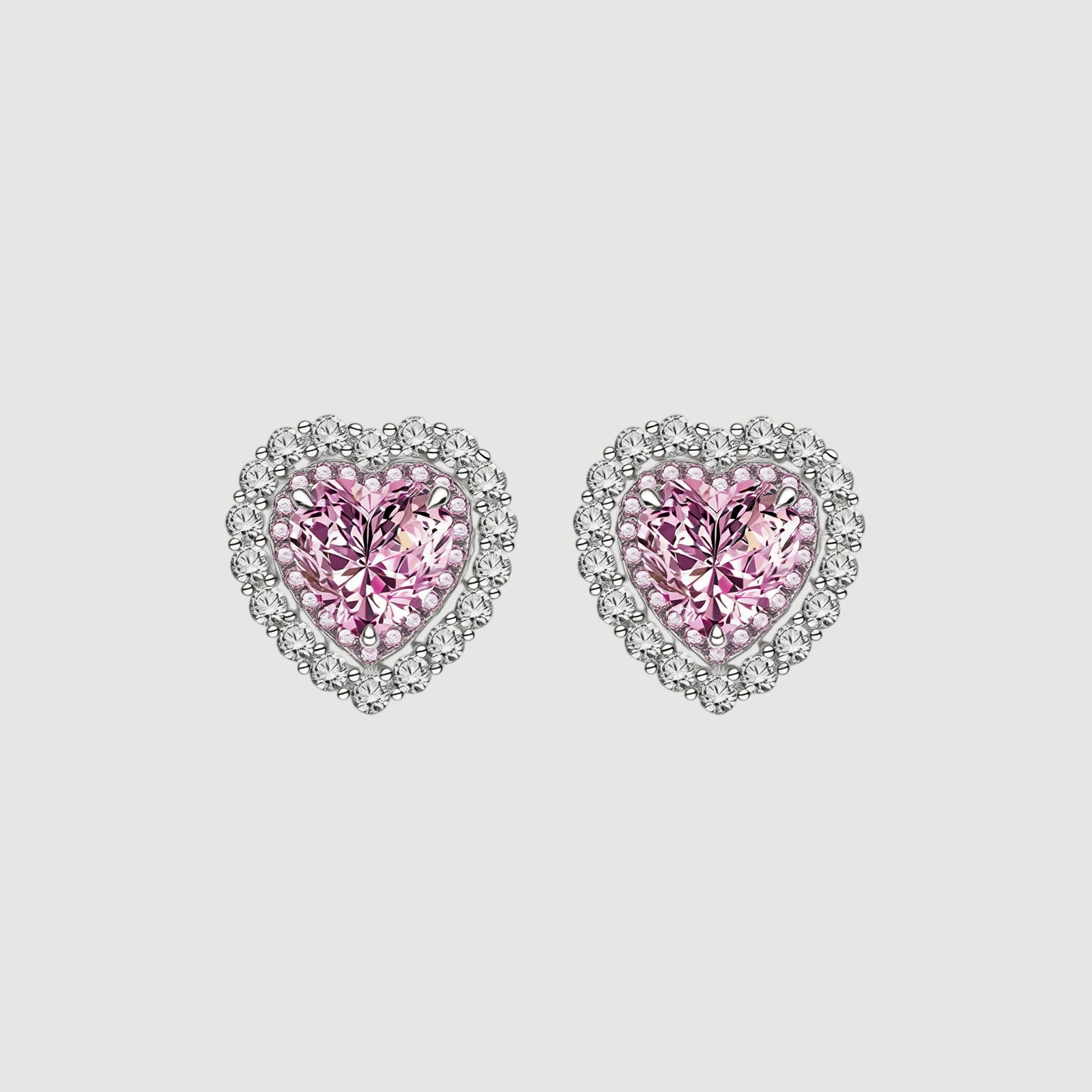 Amara Jewels Sterling Silver Pink Heart Crystal Stud Earrings with CZ halo