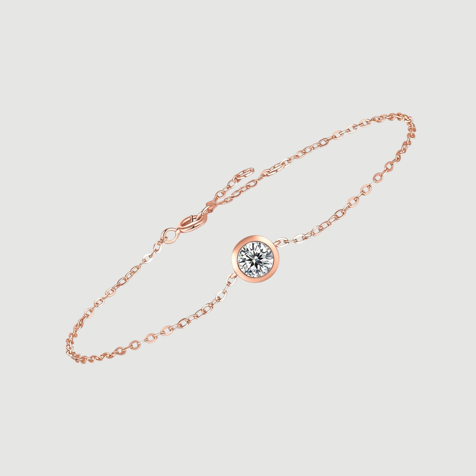 Amara Jewels rose gold vermeil 925 sterling silver bracelet with a sparkling bezel-set zircon stone.