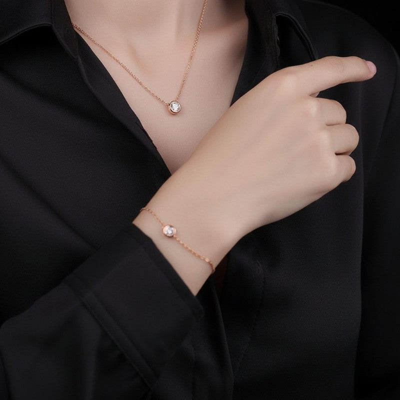 Amara Jewels rose gold vermeil 925 sterling silver bracelet with a sparkling bezel-set zircon stone.