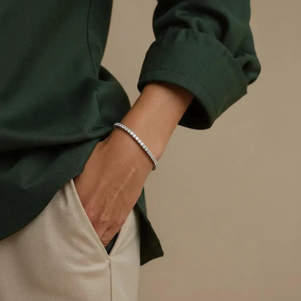 Amara Jewels classic tennis bracelet with white-plated sterling silver and sparkling stones, adjustable clasp.