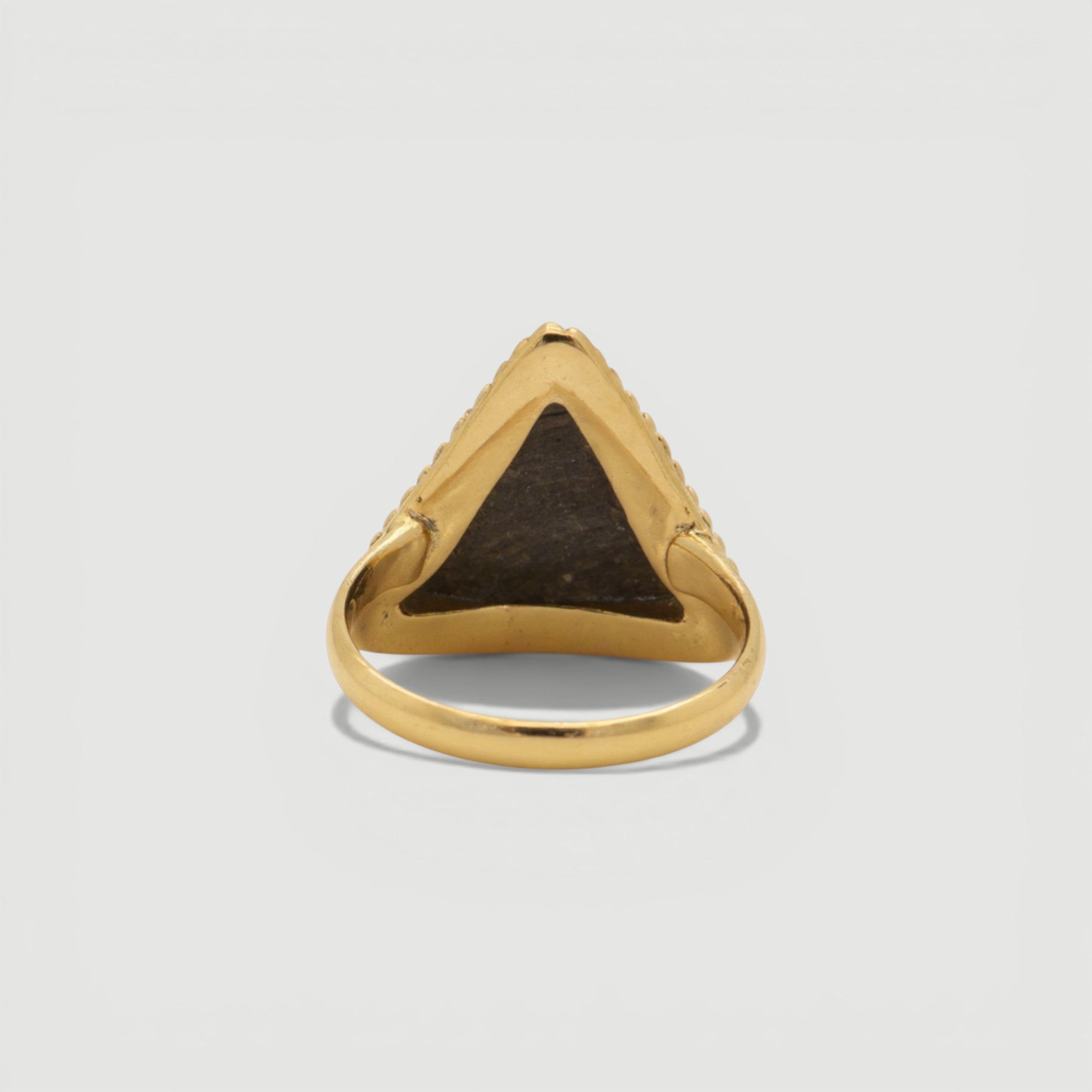 Amara Jewels gold vermeil ring with triangle-cut Tiger Eye gemstone. Boho-chic style.
