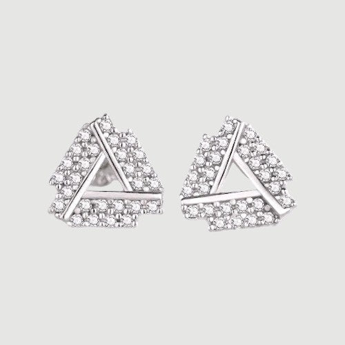 Amara Jewels rhodium-plated sterling silver open triangle stud earrings with cubic zirconia.