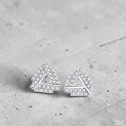 Amara Jewels rhodium-plated sterling silver open triangle stud earrings with cubic zirconia.