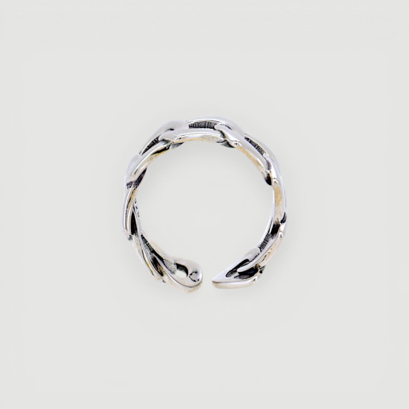 Amara Jewels vintage hollow irregular chain open ring, silver-tone metal, adjustable for comfortable daily wear.